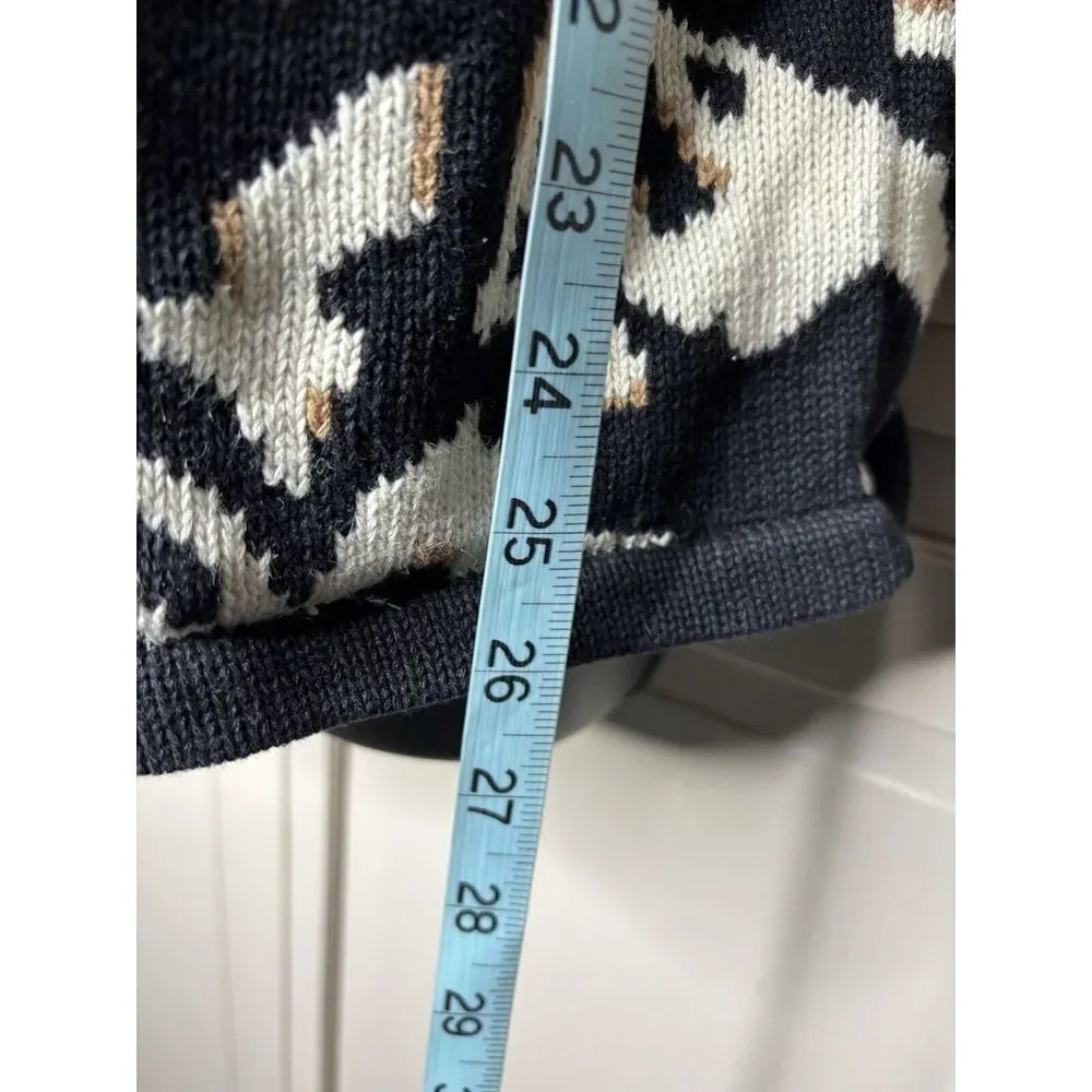 Chai's Black/Tan Animal Print Crew Neck Sweater Long Sleeve Size Large Thick